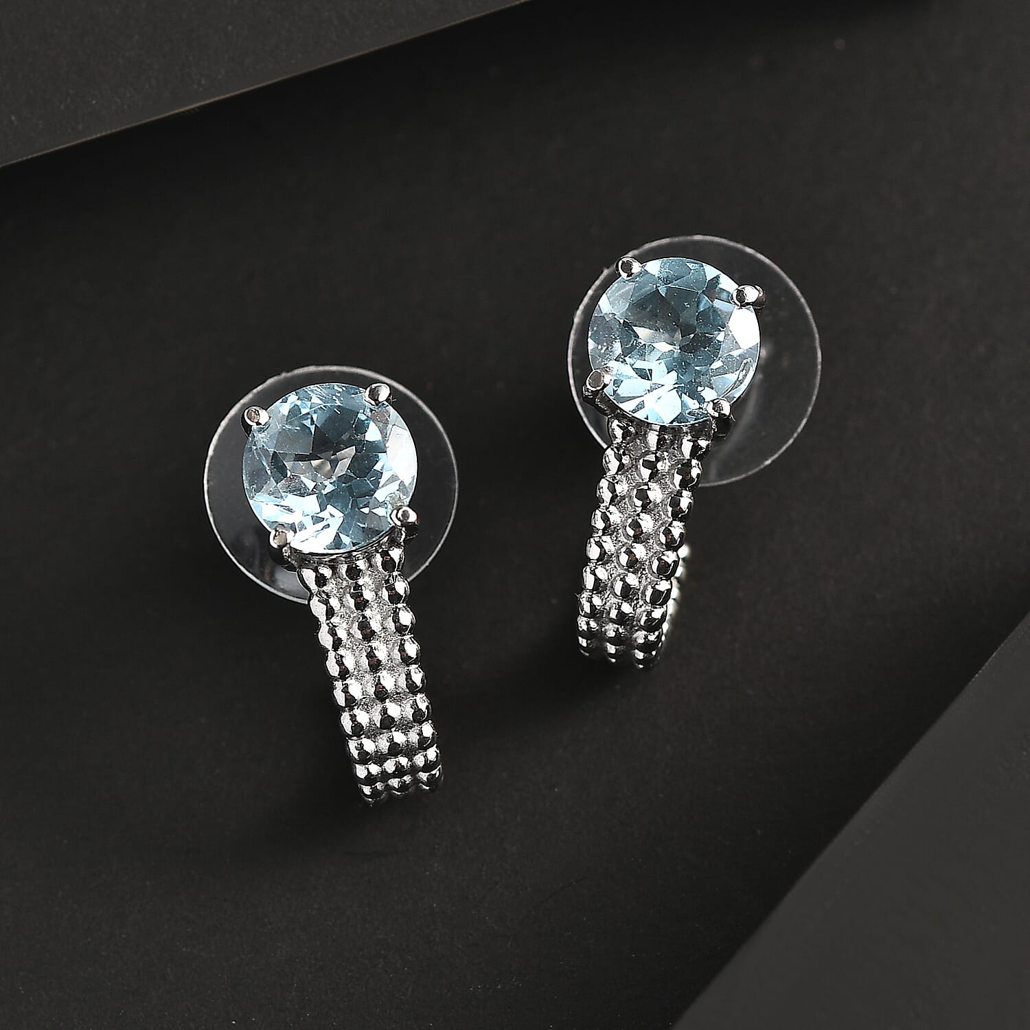 Sky Blue Topaz 4.75 ctw J Hoop Earrings in Stainless Steel