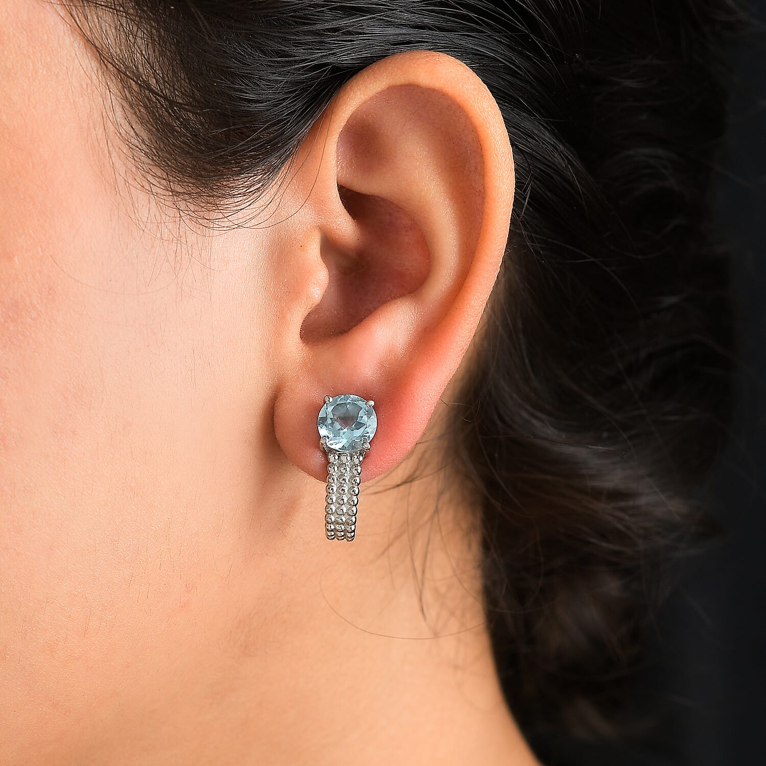 Sky Blue Topaz 4.75 ctw J Hoop Earrings in Stainless Steel