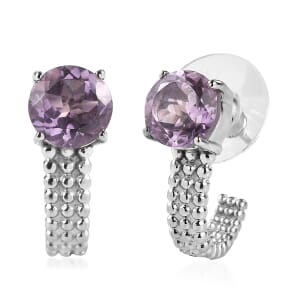 Rose De France Amethyst 3.85 ctw J Hoop Earrings in Stainless Steel