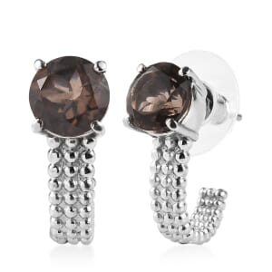 Brazilian Smoky Quartz 4.00 ctw J Hoop Earrings in Stainless Steel