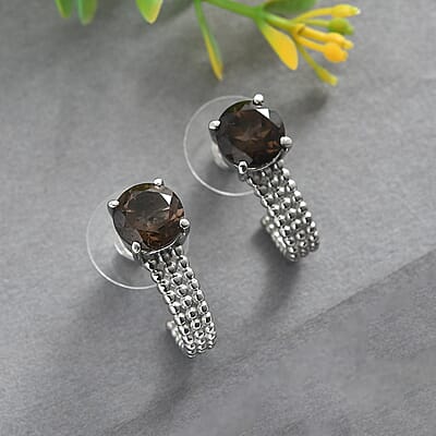 Brazilian Smoky Quartz 4.00 ctw J Hoop Earrings in Stainless Steel