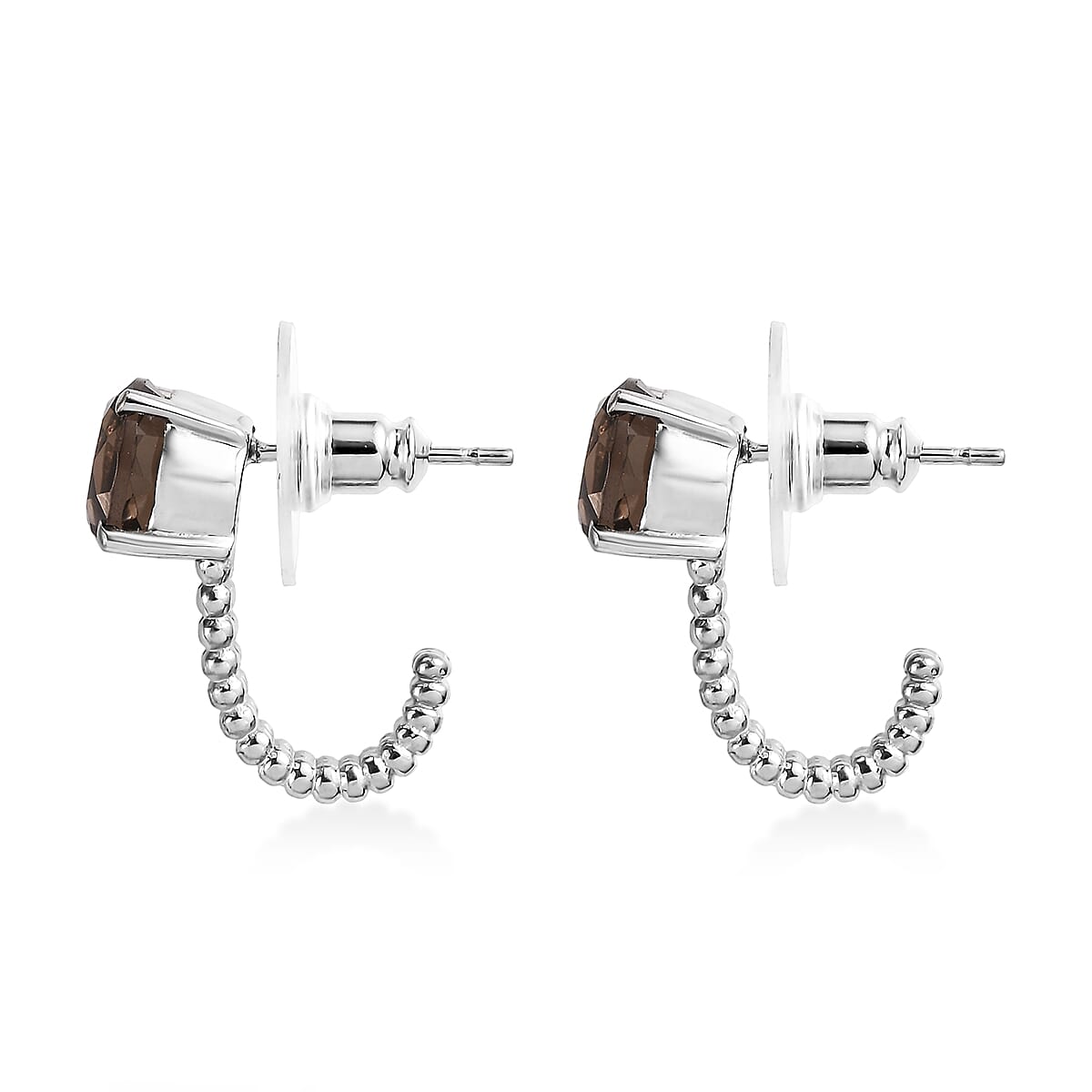 Brazilian Smoky Quartz 4.00 ctw J Hoop Earrings in Stainless Steel