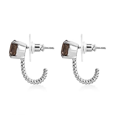 Brazilian Smoky Quartz 4.00 ctw J Hoop Earrings in Stainless Steel