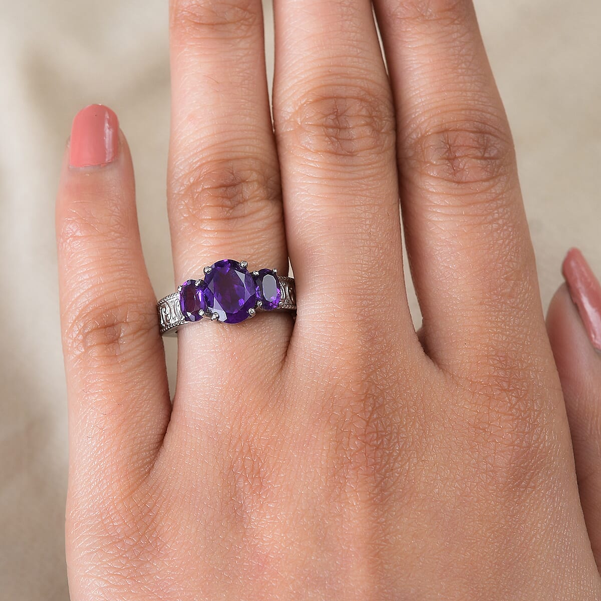 African Amethyst Ring in Stainless Steel (Size 8.0) 2.65 ctw image number 2