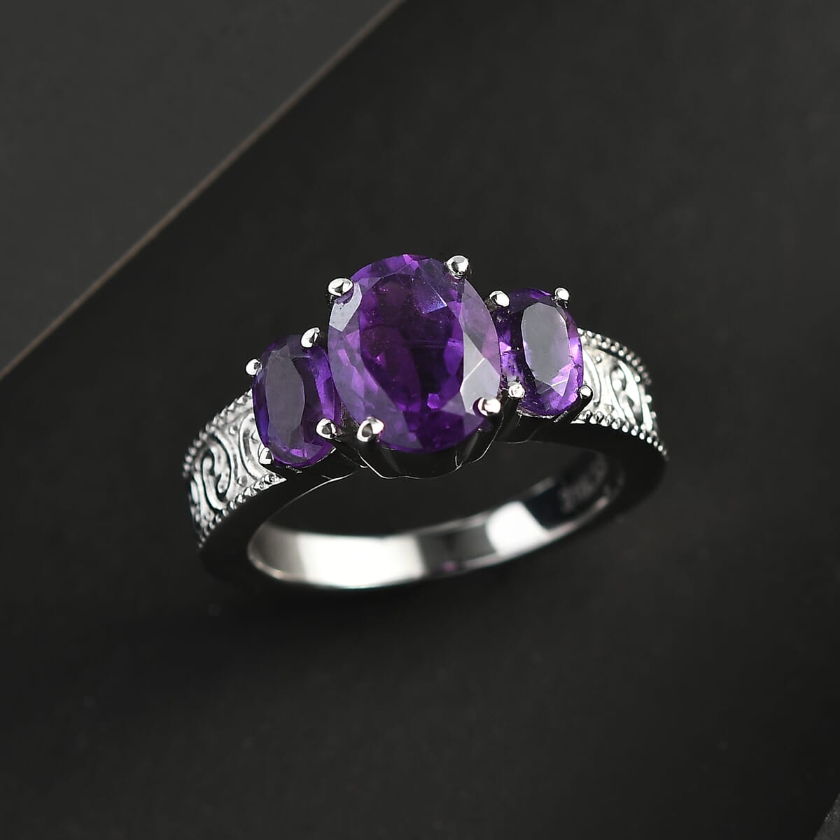 African Amethyst Ring in Stainless Steel (Size 9.0) 2.65 ctw image number 1