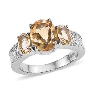 Brazilian Citrine 2.60 ctw 3 Stone Ring in Stainless Steel (Size 8.0)