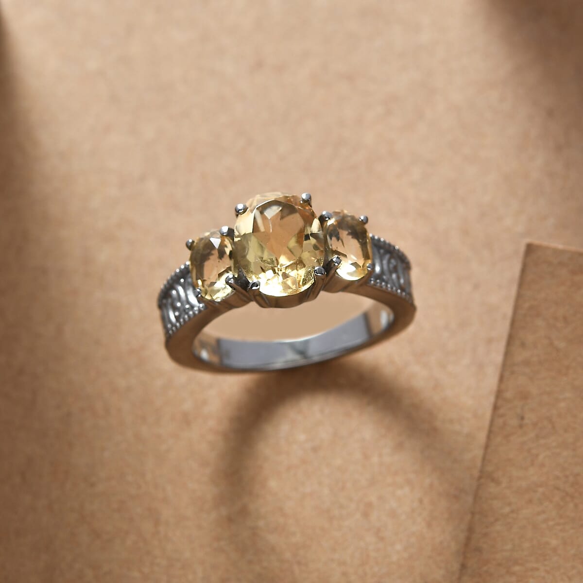 Brazilian Citrine 2.60 ctw 3 Stone Ring in Stainless Steel (Size 8.0) image number 1