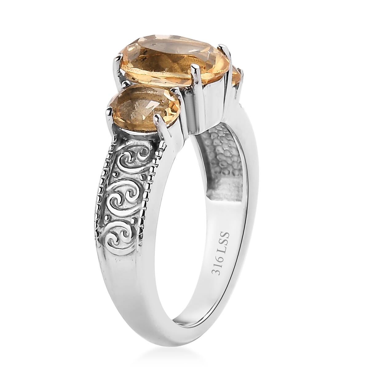 Brazilian Citrine 2.60 ctw 3 Stone Ring in Stainless Steel (Size 8.0) image number 3