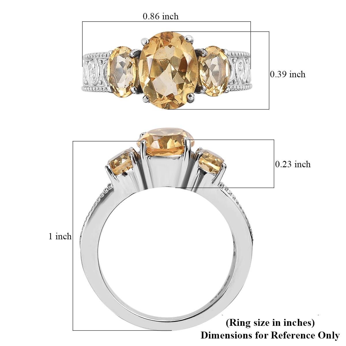 Brazilian Citrine 2.60 ctw 3 Stone Ring in Stainless Steel (Size 8.0) image number 5