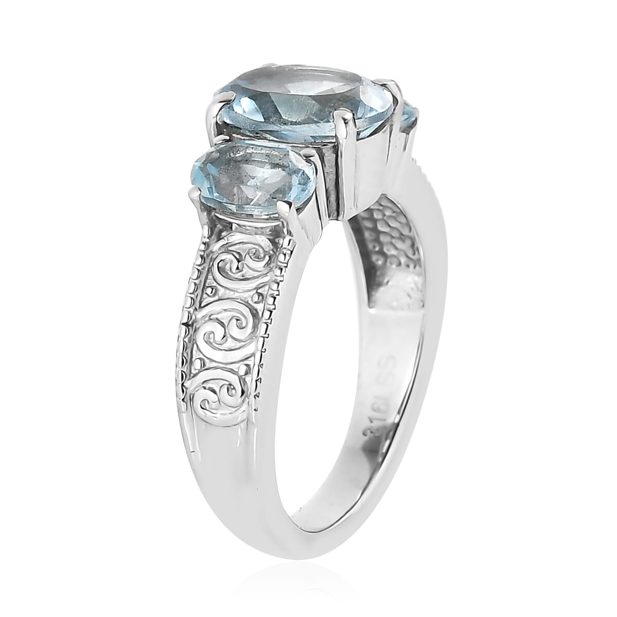 Sky Blue Topaz 3.70 ctw 3 Stone Ring in Stainless Steel (Size 8.0) image number 3