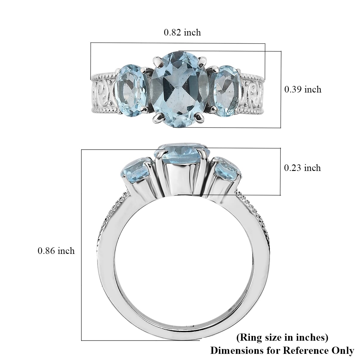 Sky Blue Topaz 3.70 ctw 3 Stone Ring in Stainless Steel (Size 8.0) image number 5