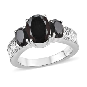 Thai Black Spinel 3.60 ctw 3 Stone Ring in Stainless Steel (Size 11.0)