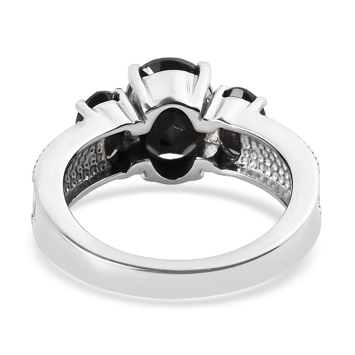 Thai Black Spinel 3.60 ctw 3 Stone Ring in Stainless Steel (Size 11.0) image number 4