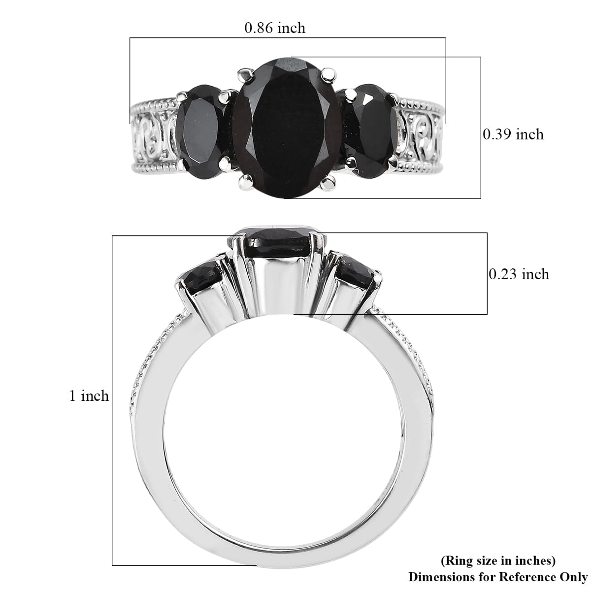 Thai Black Spinel 3.60 ctw 3 Stone Ring in Stainless Steel (Size 11.0) image number 5