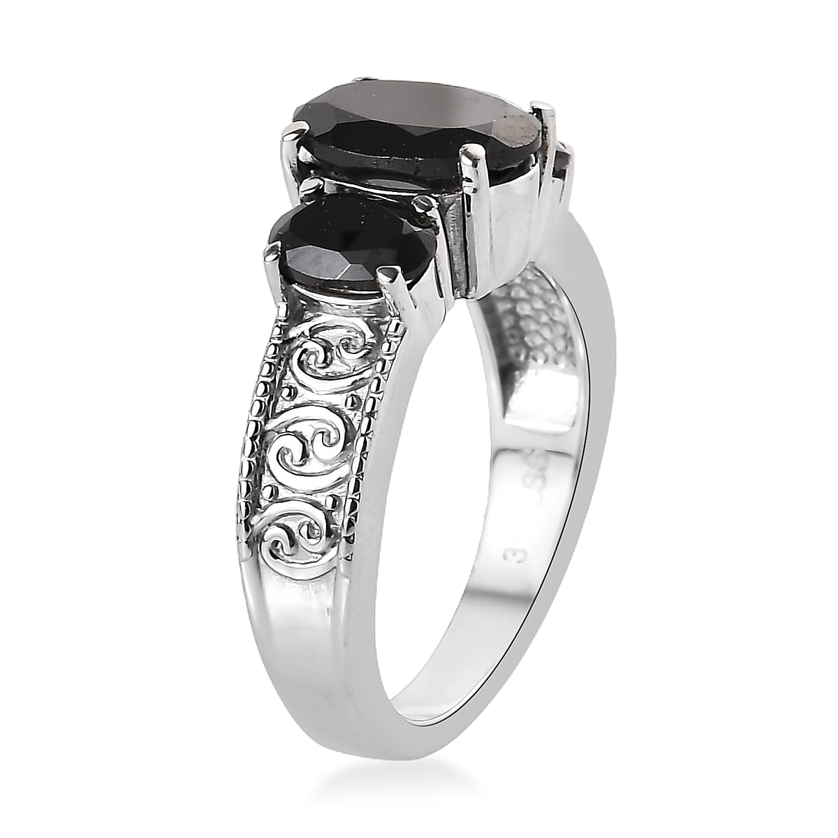 Thai Black Spinel 3.60 ctw 3 Stone Ring in Stainless Steel (Size 6.0) image number 3
