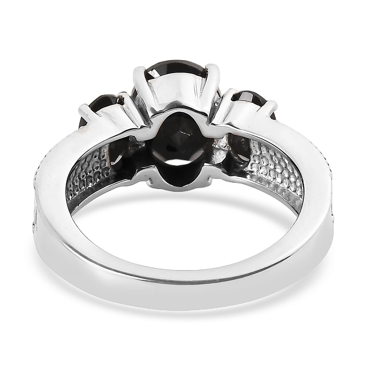 Thai Black Spinel 3.60 ctw 3 Stone Ring in Stainless Steel (Size 6.0) image number 4