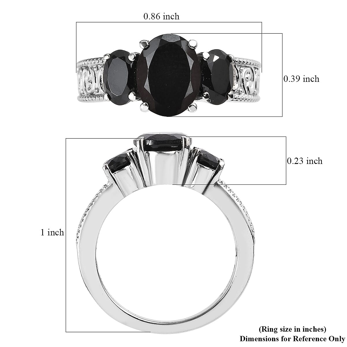 Thai Black Spinel 3.60 ctw 3 Stone Ring in Stainless Steel (Size 6.0) image number 5