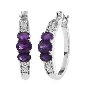 African Amethyst 3.00 ctw Hoop Earrings In Stainless Steel