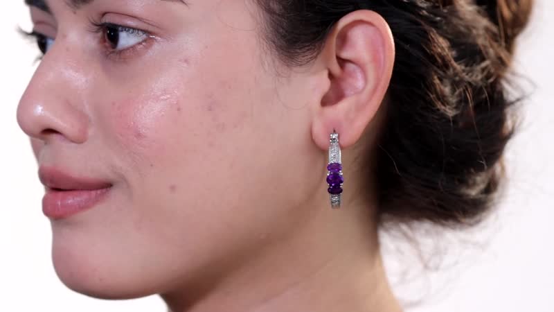 African Amethyst Hoop Earrings In Stainless Steel 3.00 ctw