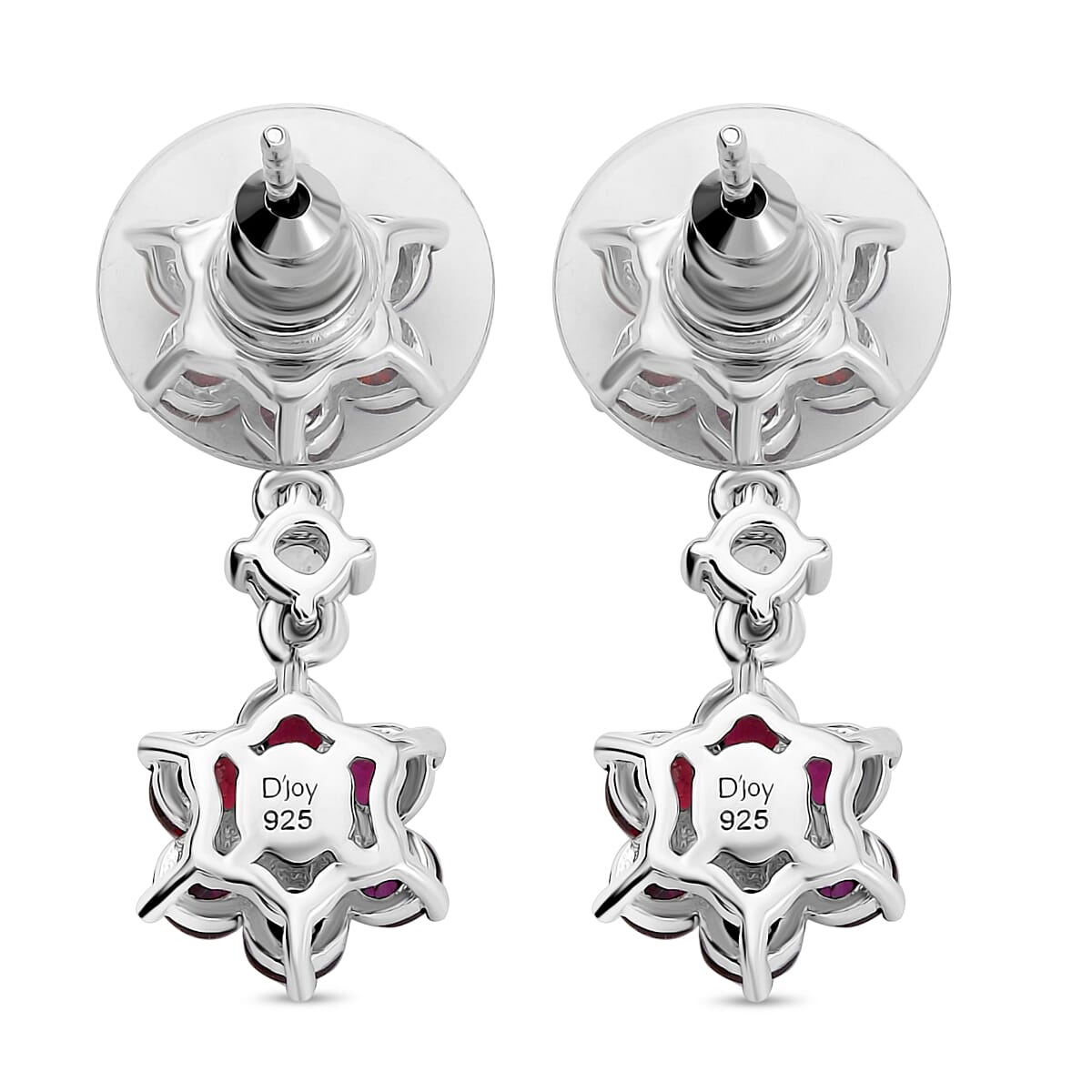 D'Joy Premium Anthill Garnet and White Zircon 4.70 ctw Flower Dangling Earrings in Rhodium Over Sterling Silver