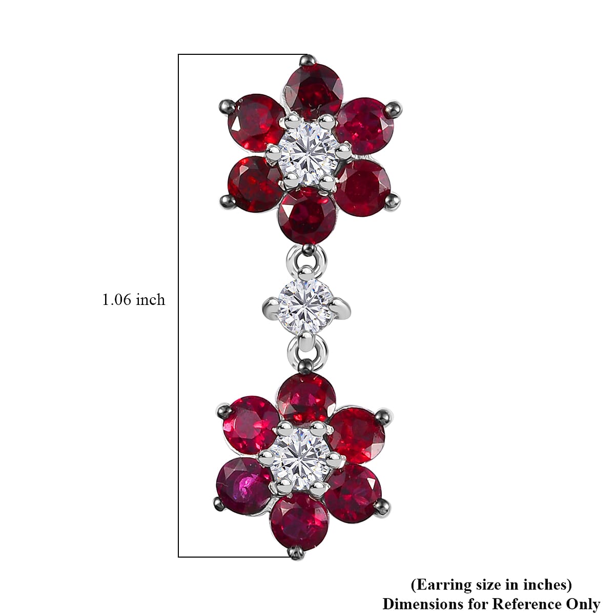 D'Joy Premium Anthill Garnet and White Zircon 4.70 ctw Flower Dangling Earrings in Rhodium Over Sterling Silver