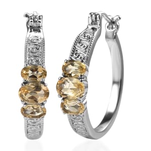 Brazilian Citrine 3.35 ctw Hoop Earrings in Stainless Steel 