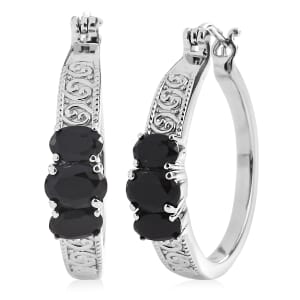 Thai Black Spinel 3.80 ctw Hoop Earrings in Stainless Steel