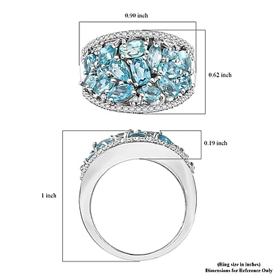 D'Joy Premium Betroka Blue Apatite and Moissanite 3.30 ctw Cluster Ring in Rhodium Over Sterling Silver (Size 10.0)