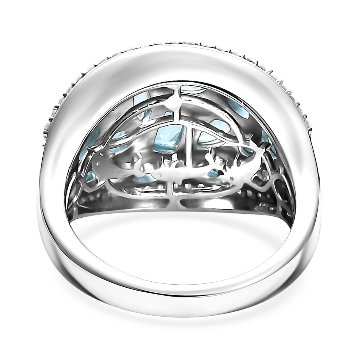 Premium Betroka Blue Apatite and Moissanite 3.30 ctw Cluster Ring in Rhodium Over Sterling Silver (Size 8.0) image number 4