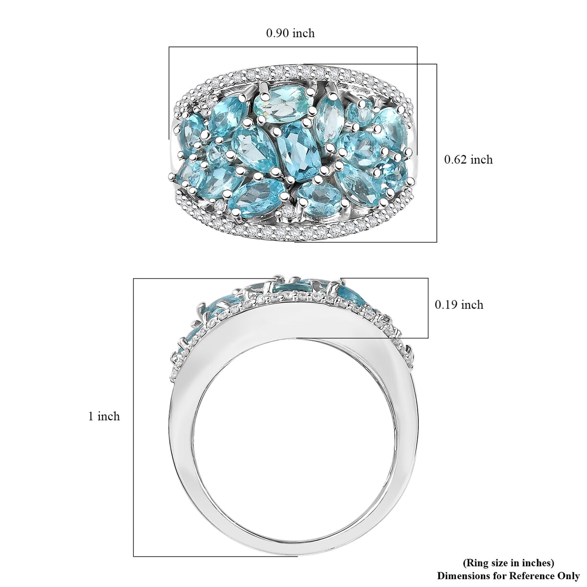 Premium Betroka Blue Apatite and Moissanite 3.30 ctw Cluster Ring in Rhodium Over Sterling Silver (Size 8.0) image number 5