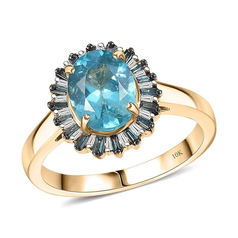 Luxoro Premium Betroka Blue Apatite, Blue Diamond and Diamond (I2) 10.0) 2.35 ctw Ocean Bloom Ring in 10K Yellow Gold (Size 10.0)