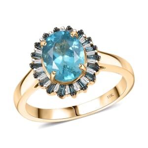 Luxoro Premium Betroka Blue Apatite, Blue Diamond and Diamond (I2) 5.0) 2.35 ctw Ocean Bloom Ring in 10K Yellow Gold (Size 10.0)