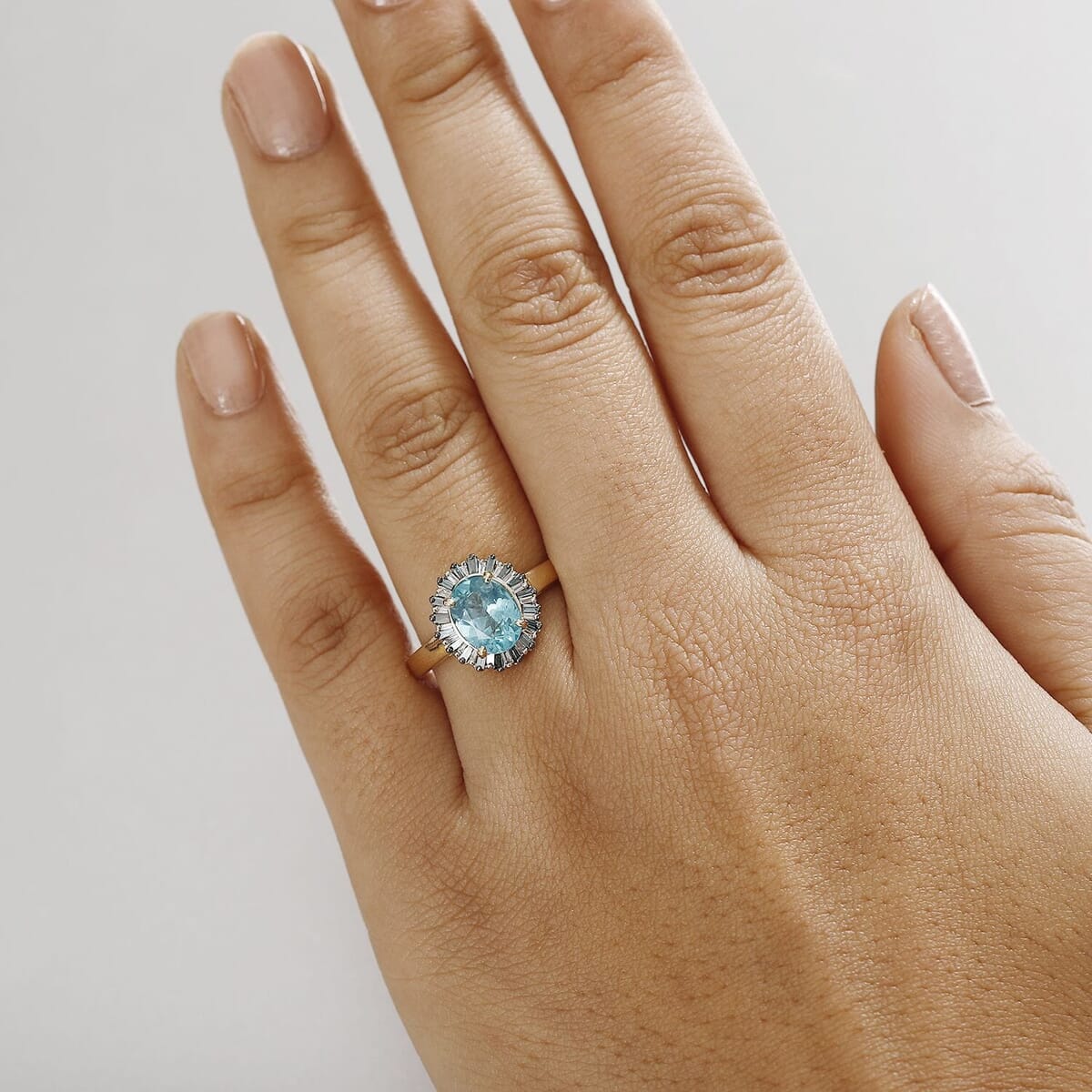 Luxoro Premium Betroka Blue Apatite, Blue Diamond and Diamond (I2) 5.0) 2.35 ctw Ocean Bloom Ring in 10K Yellow Gold (Size 10.0) image number 2
