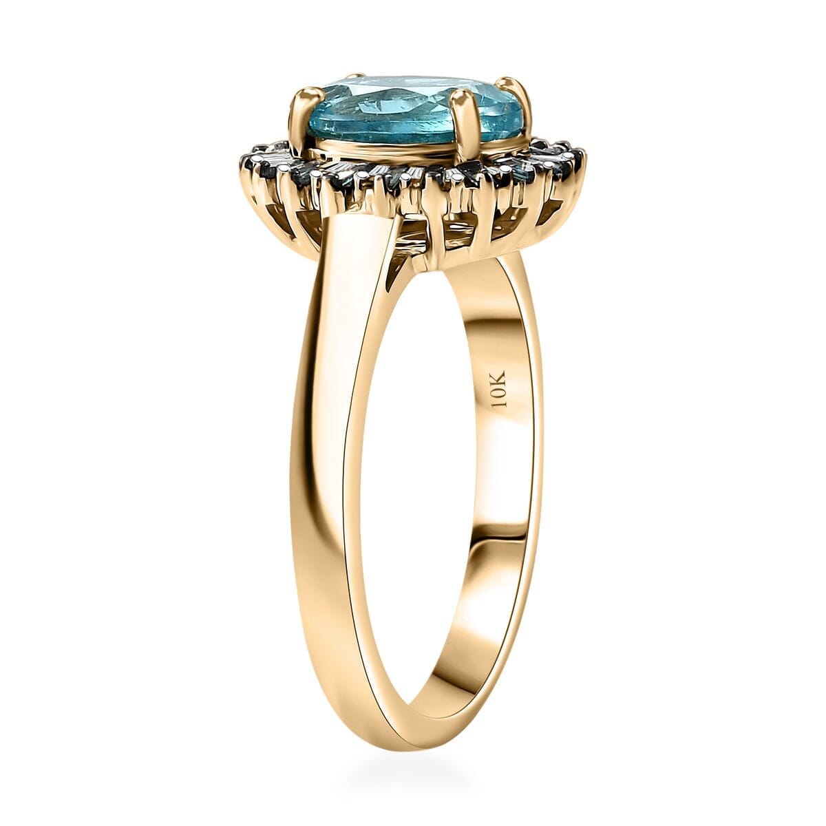 Luxoro Premium Betroka Blue Apatite, Blue Diamond and Diamond (I2) 5.0) 2.35 ctw Ocean Bloom Ring in 10K Yellow Gold (Size 10.0) image number 3