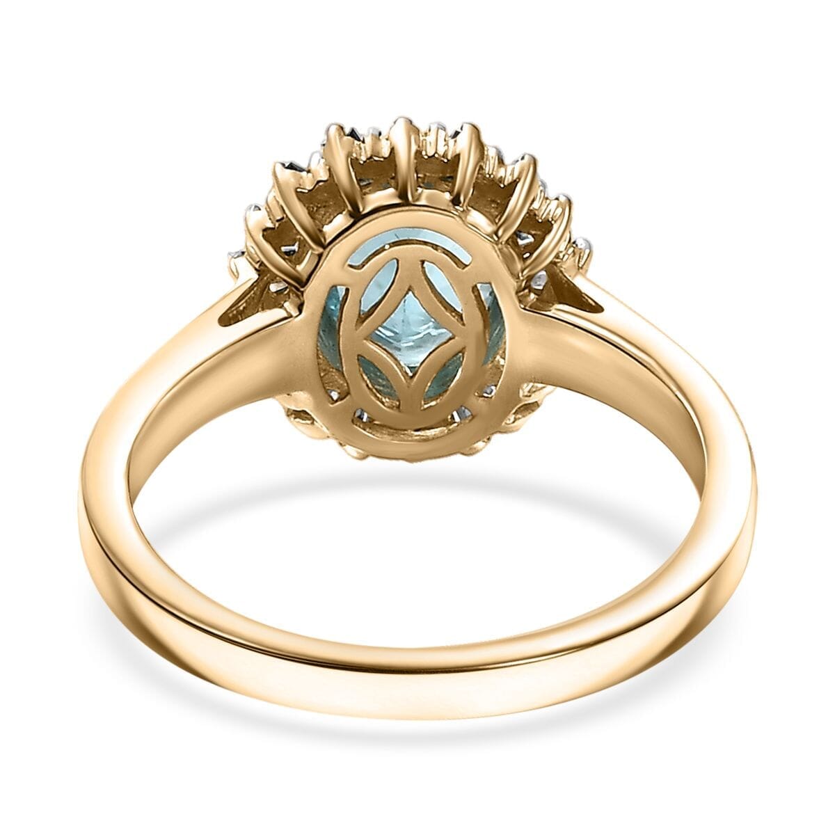 Luxoro Premium Betroka Blue Apatite, Blue Diamond and Diamond (I2) 5.0) 2.35 ctw Ocean Bloom Ring in 10K Yellow Gold (Size 10.0) image number 4