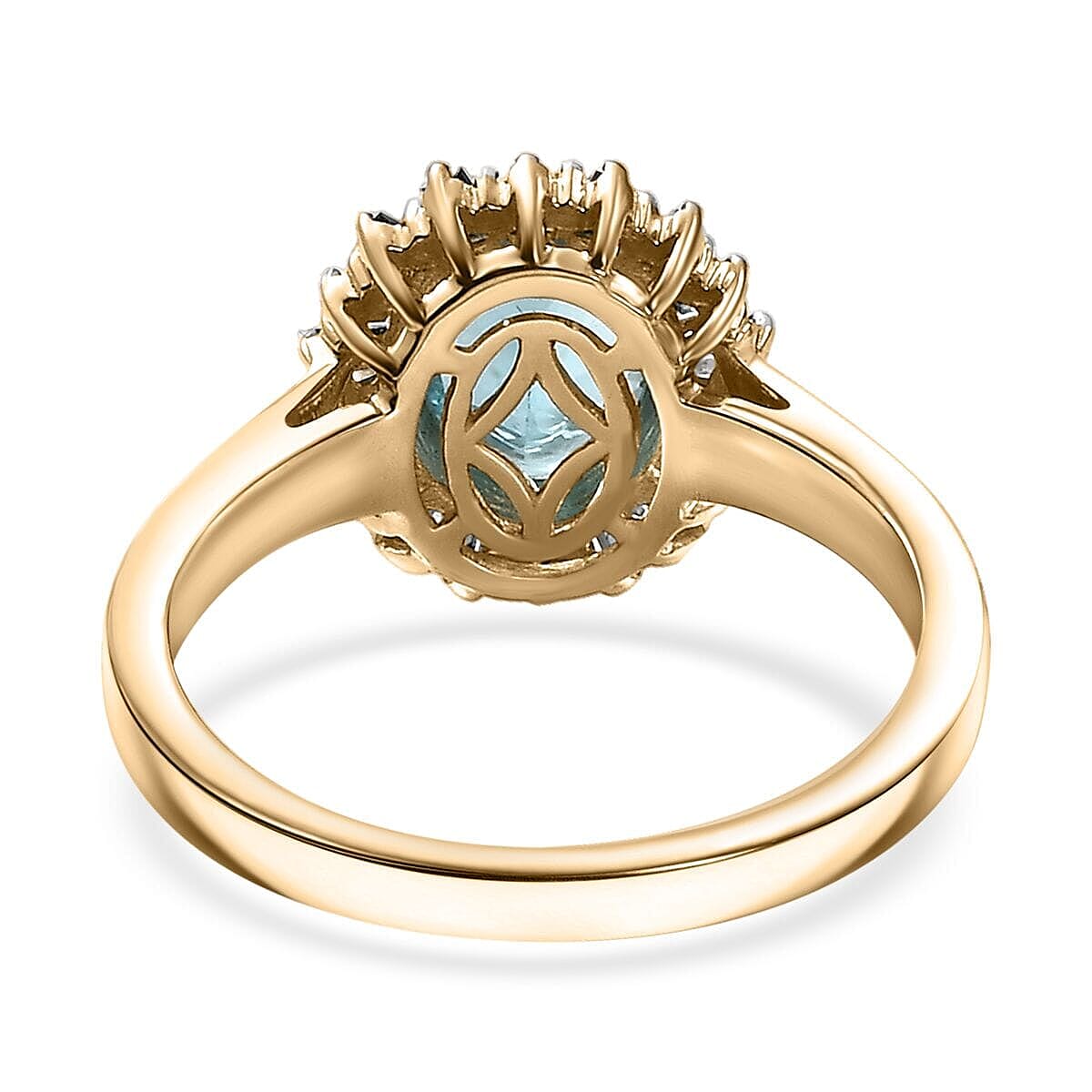 Luxoro Premium Betroka Blue Apatite, Blue Diamond and Diamond (I2) 7.5) 2.35 ctw Ocean Bloom Ring in 10K Yellow Gold (Size 10.0) image number 4