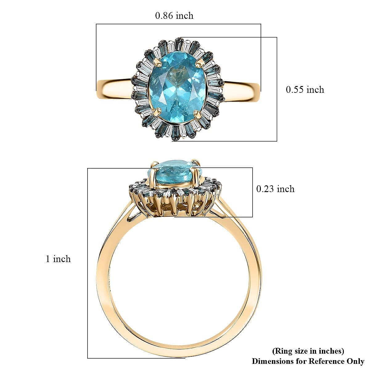 Luxoro Premium Betroka Blue Apatite, Blue Diamond and Diamond (I2) 7.5) 2.35 ctw Ocean Bloom Ring in 10K Yellow Gold (Size 10.0)