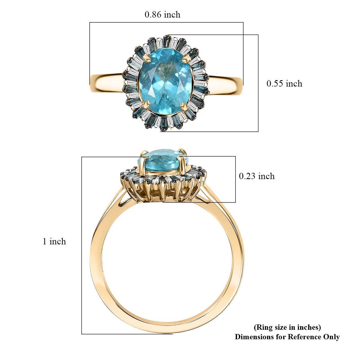 Luxoro Premium Betroka Blue Apatite, Blue Diamond and Diamond (I2) 9.0) 2.35 ctw Ocean Bloom Ring in 10K Yellow Gold (Size 10.0) image number 5