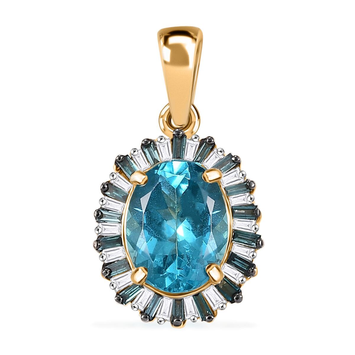 Luxoro Premium Betroka Blue Apatite, Blue and White Diamond (I2) 2.40 ctw Ocean Bloom Pendant in 10K Yellow Gold image number 0