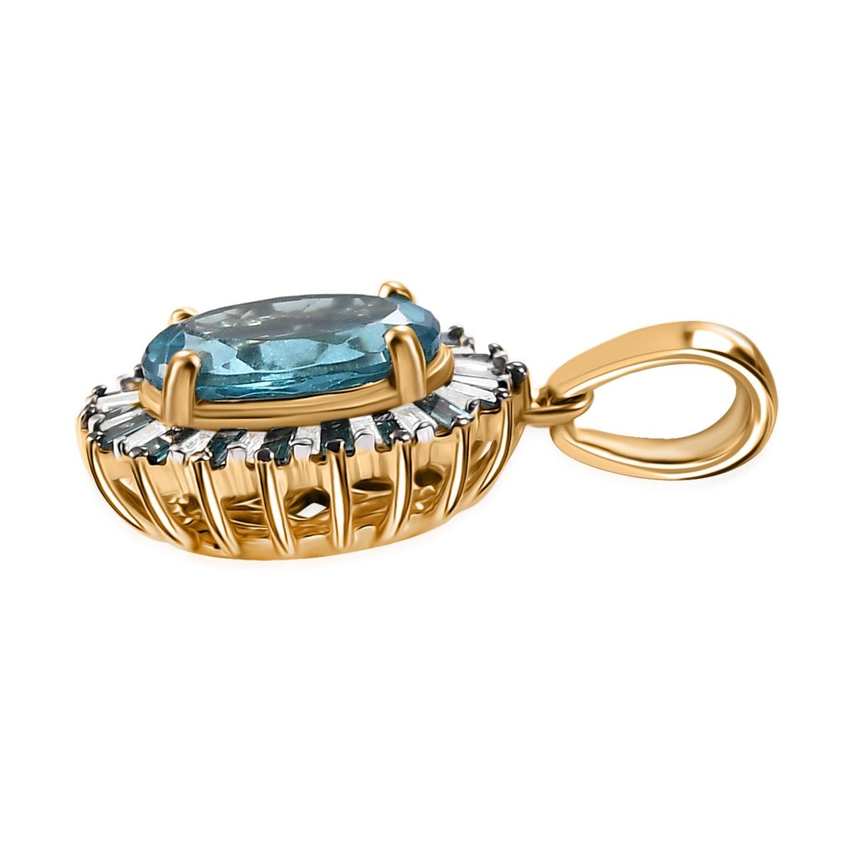 Luxoro Premium Betroka Blue Apatite, Blue and White Diamond (I2) 2.40 ctw Ocean Bloom Pendant in 10K Yellow Gold image number 2