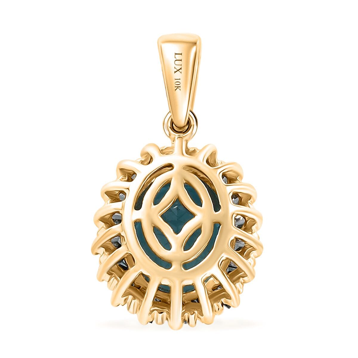Luxoro Premium Betroka Blue Apatite, Blue and White Diamond (I2) 2.40 ctw Ocean Bloom Pendant in 10K Yellow Gold image number 3
