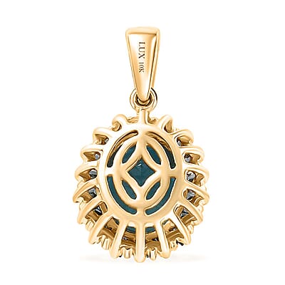 Luxoro Premium Betroka Blue Apatite, Blue and White Diamond (I2) 2.40 ctw Ocean Bloom Pendant without Chain in 10K Yellow Gold