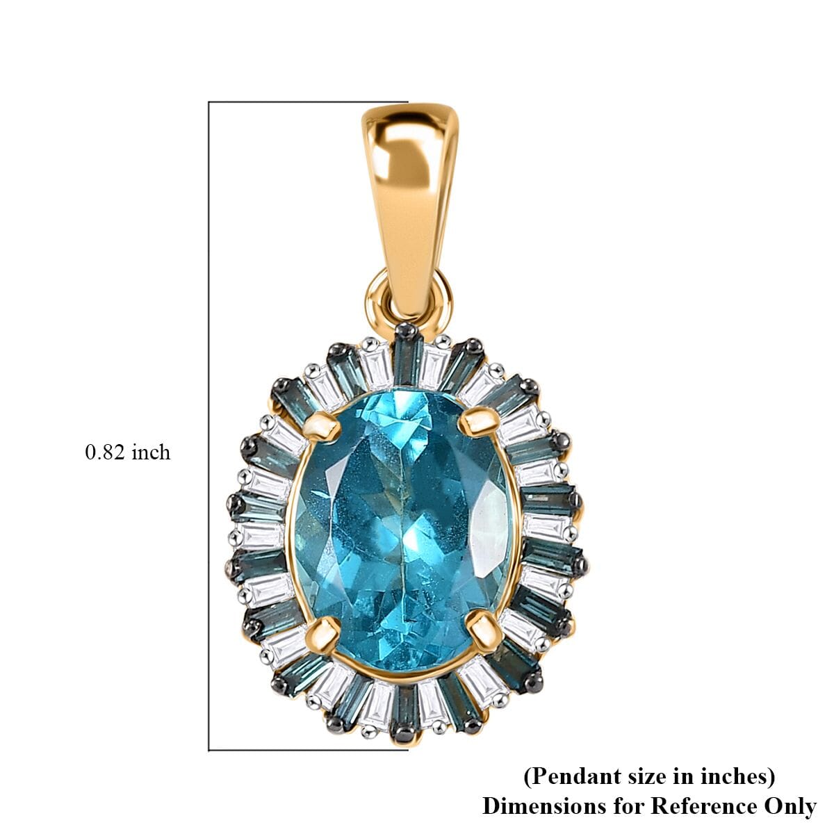 Luxoro Premium Betroka Blue Apatite, Blue and White Diamond (I2) 2.40 ctw Ocean Bloom Pendant in 10K Yellow Gold image number 4