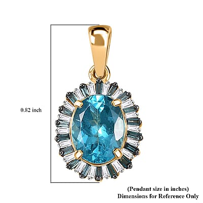 Luxoro Premium Betroka Blue Apatite, Blue and White Diamond (I2) 2.40 ctw Ocean Bloom Pendant without Chain in 10K Yellow Gold