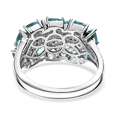 D'Joy Premium Betroka Blue Apatite and Moissanite 2.90 ctw Ring in Rhodium Over Sterling Silver (Size 10.0)