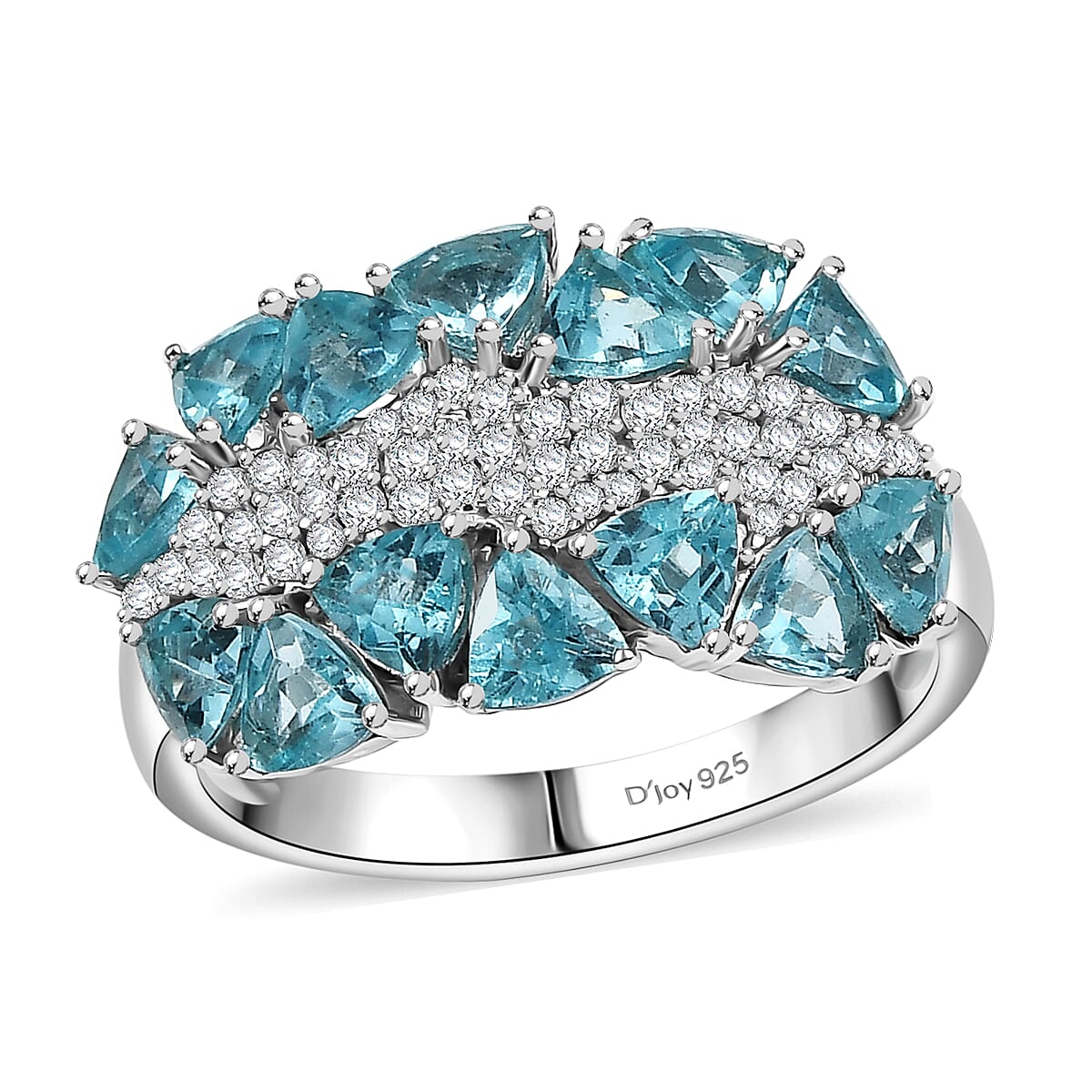 D'Joy Premium Betroka Blue Apatite and Moissanite 2.90 ctw Ring in Rhodium Over Sterling Silver (Size 7.0) image number 0