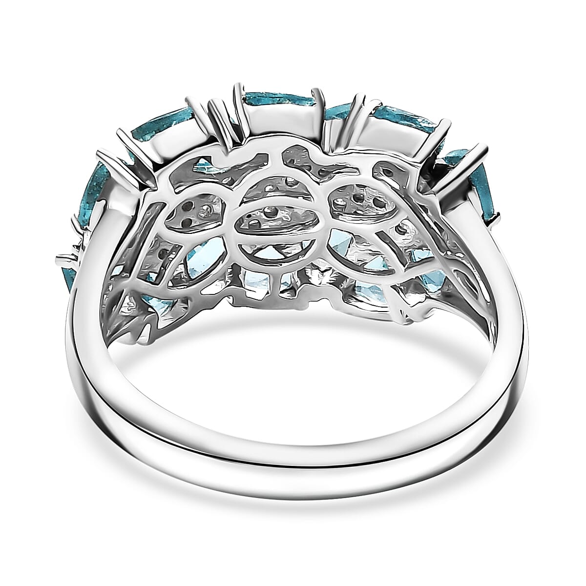 D'Joy Premium Betroka Blue Apatite and Moissanite 2.90 ctw Ring in Rhodium Over Sterling Silver (Size 7.0) image number 4