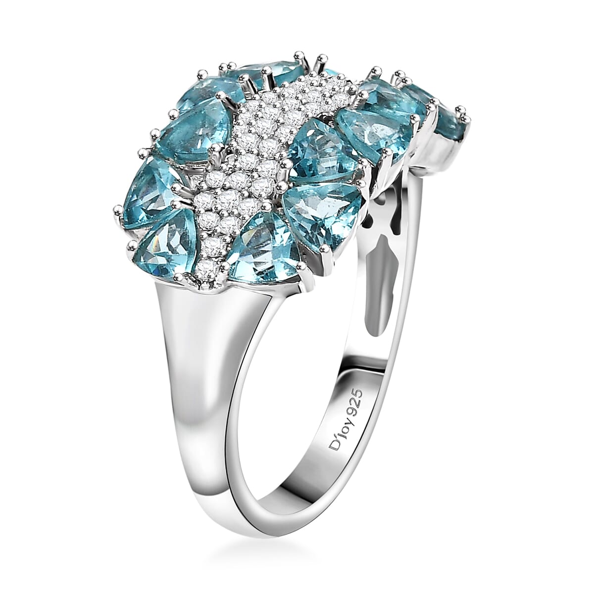 Premium Betroka Blue Apatite and Moissanite 2.90 ctw Ring in Rhodium Over Sterling Silver (Size 9.0) image number 3