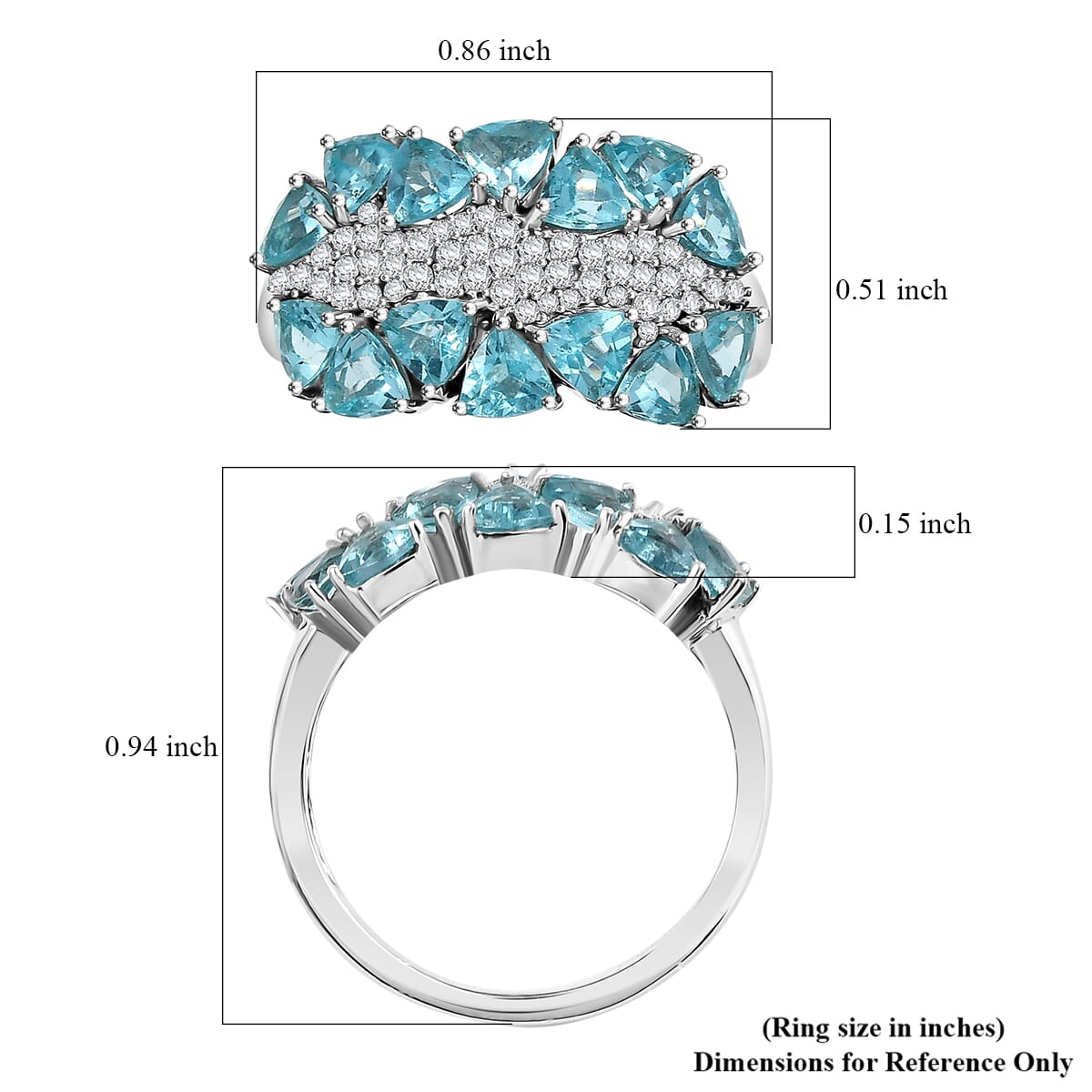 Premium Betroka Blue Apatite and Moissanite 2.90 ctw Ring in Rhodium Over Sterling Silver (Size 9.0) image number 5