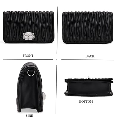 Black Wave Quilted Faux Leather Crossbody Bag with Shoulder Strap